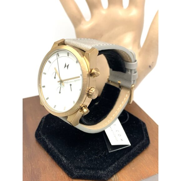 MVMT Men's Watch Quartz Chronograph White Dial Bronze Gray Leather Band 44mm - Picture 2 of 14